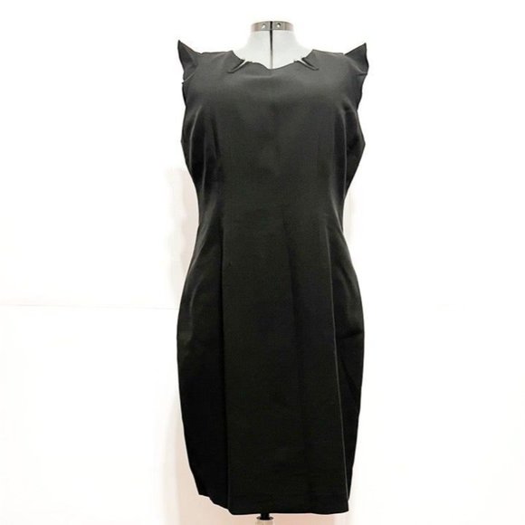 Tahari ASL NWT Sz 16 Chassity Ruffled Sleeve Crepe Black  Lined Dress - Picture 2 of 6